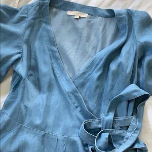 Chambray wrap-front top
